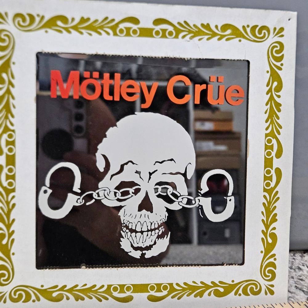 Vintage Carnival Prize 80s Motley Crue Mirror 6x6 Silver Skull Handcuffs Rock
